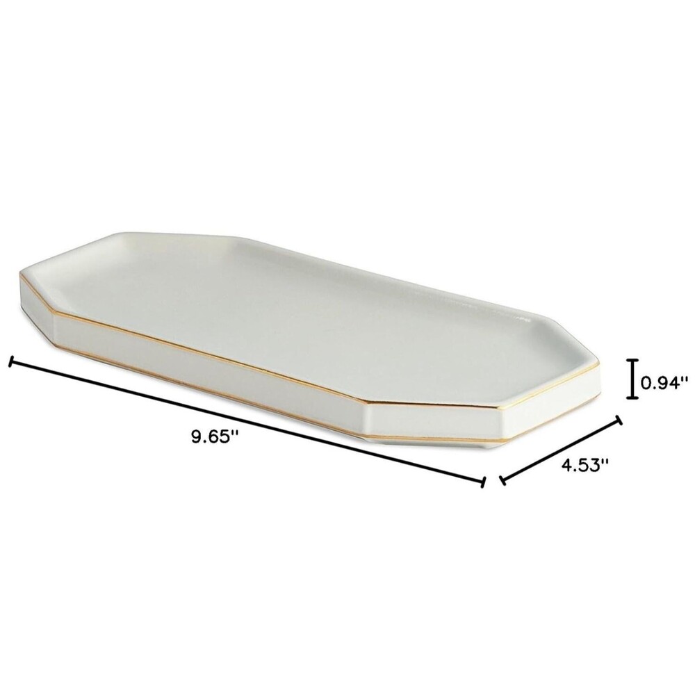 Kassatex St. Honore Rectangular Porcelain Tray With Gold Trim Bath Accessories - Picture 10 of 11
